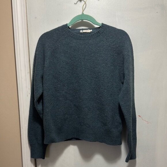 J. Crew Blue Crew Neck Sweater 100% lambs wool women’s large - Picture 1 of 8